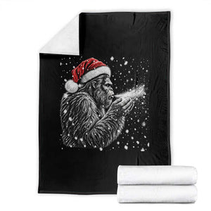Christmas Bigfoot Blowing Snow Throw Blanket Vintage Sasquatch Santa Hat Winter Graphic
