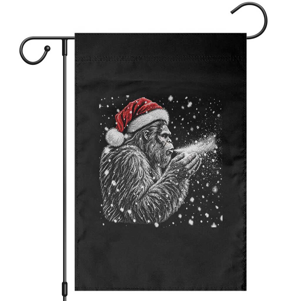 Christmas Bigfoot Blowing Snow Garden Flag Vintage Sasquatch Santa Hat Winter Graphic