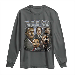 Martin Luther King Long Sleeve Shirt Black History Month Pride MLK Bootleg Rap Tee TS10 Dark Heather Print Your Wear