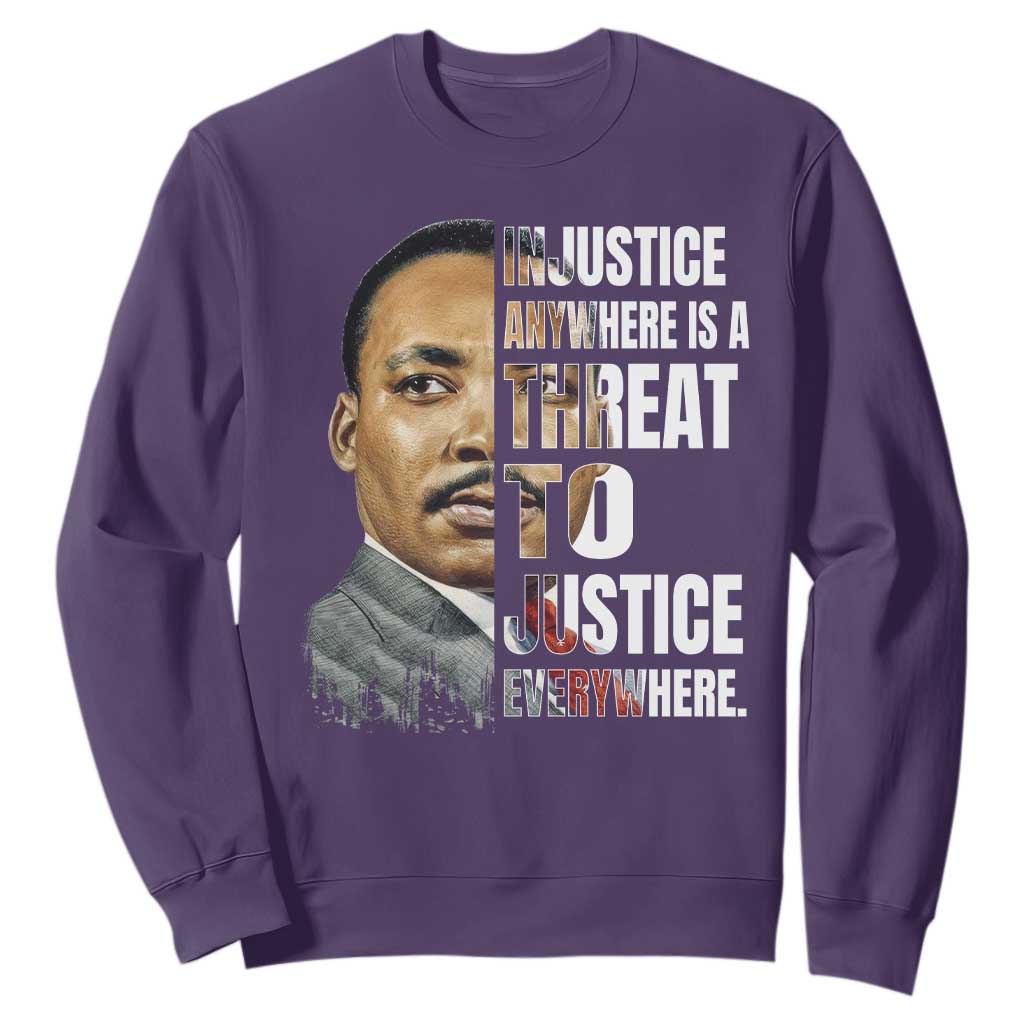 Martin Luther King Jr. Sweatshirt Civil Rights Injustice Anywhere Is a Threat To Justice Everywhere TS10 Purple Print Your Wear