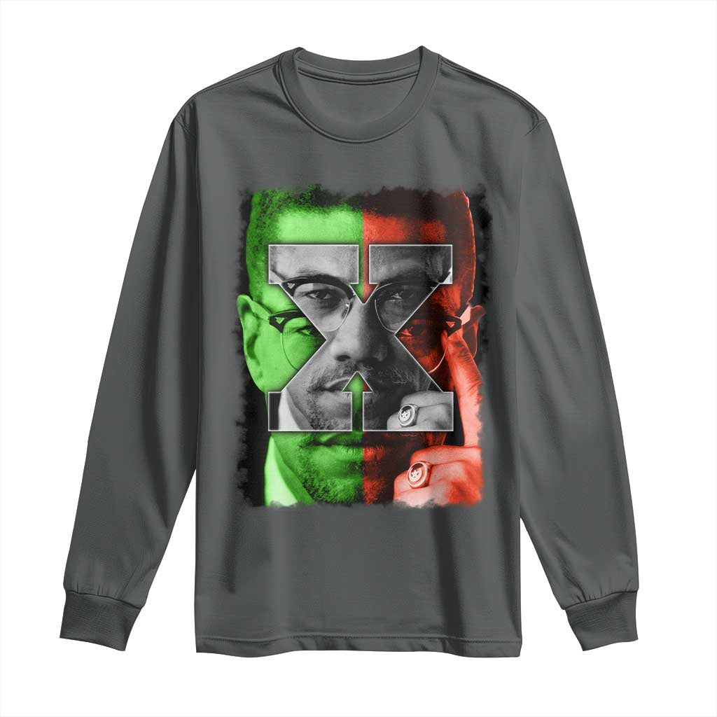 Malcolm X Long Sleeve Shirt Black History Month TS10 Dark Heather Print Your Wear