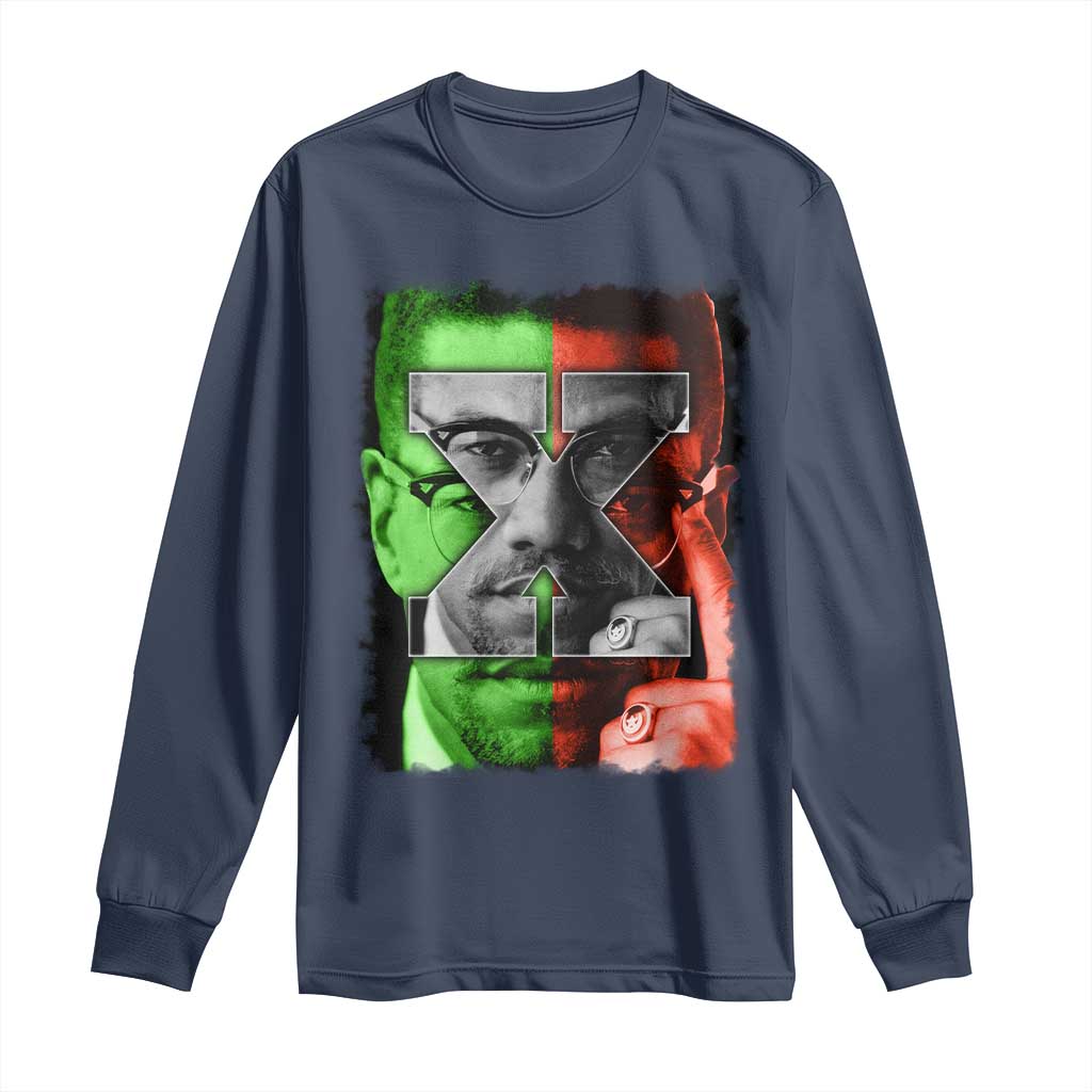 Malcolm X Long Sleeve Shirt Black History Month TS10 Navy Print Your Wear