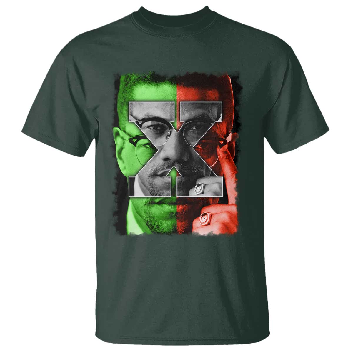 Malcolm X T Shirt Black History Month TS10 Dark Forest Green Print Your Wear