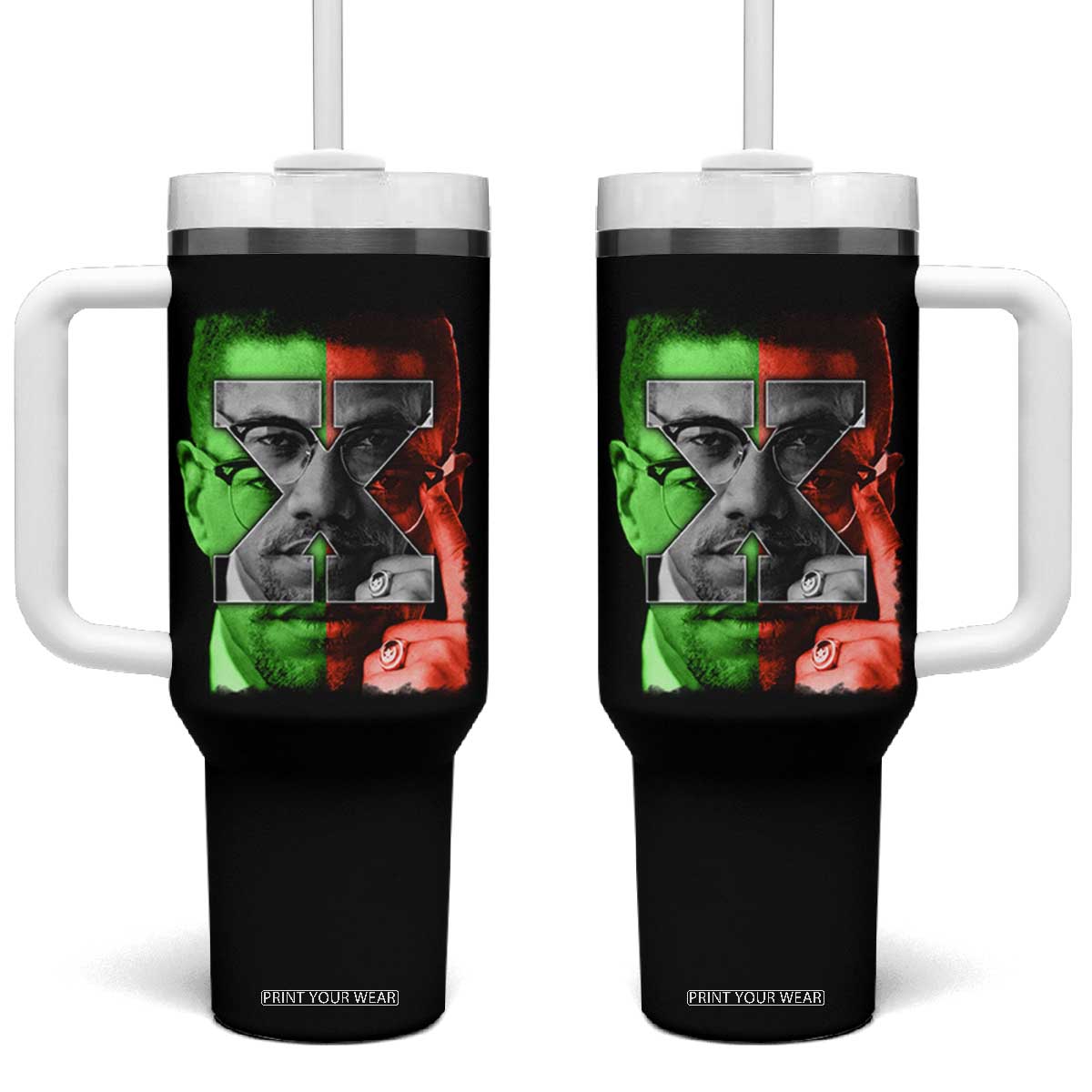 Malcolm X Tumbler With Handle Black History Month TS10 One Size: 40 oz Black Print Your Wear