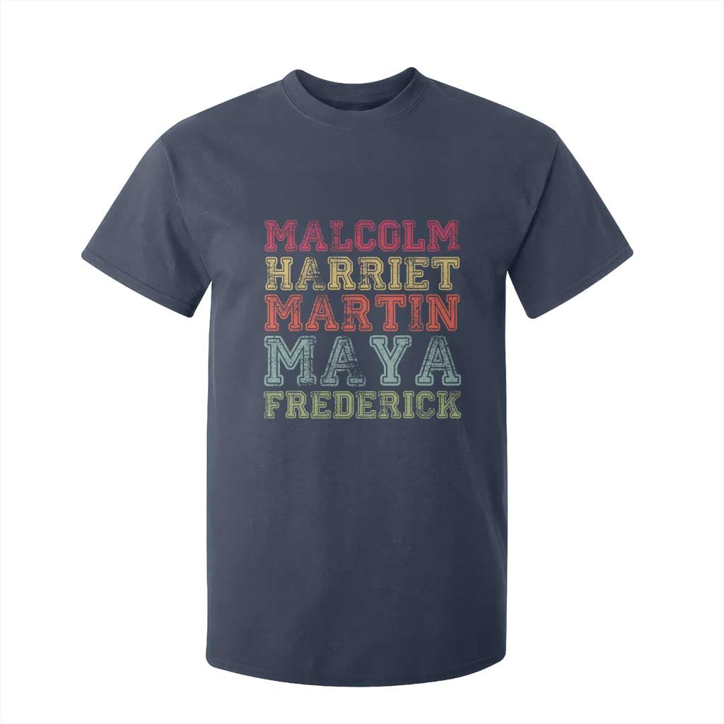 Black History Month T Shirt For Kid Malcolm Harriet Martin Maya Frederick Civil Right Leaders TS10 Navy Print Your Wear
