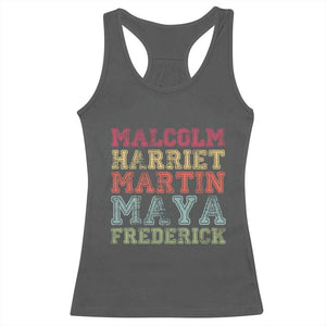 Black History Month Racerback Tank Top Malcolm Harriet Martin Maya Frederick Civil Right Leaders TS10 Dark Heather Print Your Wear