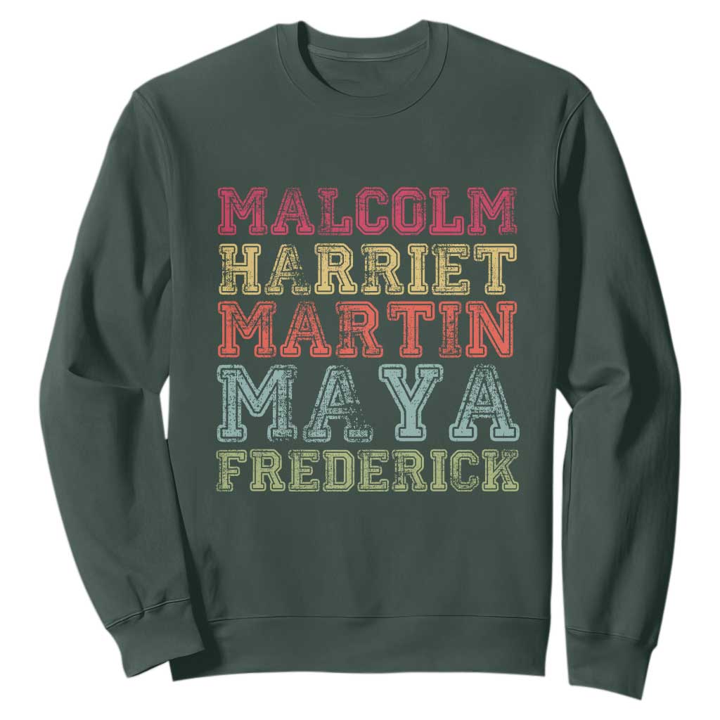Black History Month Sweatshirt Malcolm Harriet Martin Maya Frederick Civil Right Leaders TS10 Dark Forest Green Print Your Wear