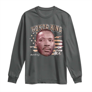 Martin Luther King Jr. Long Sleeve Shirt MLK Day Black History Month American Flag TS10 Dark Heather Print Your Wear