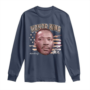 Martin Luther King Jr. Long Sleeve Shirt MLK Day Black History Month American Flag TS10 Navy Print Your Wear