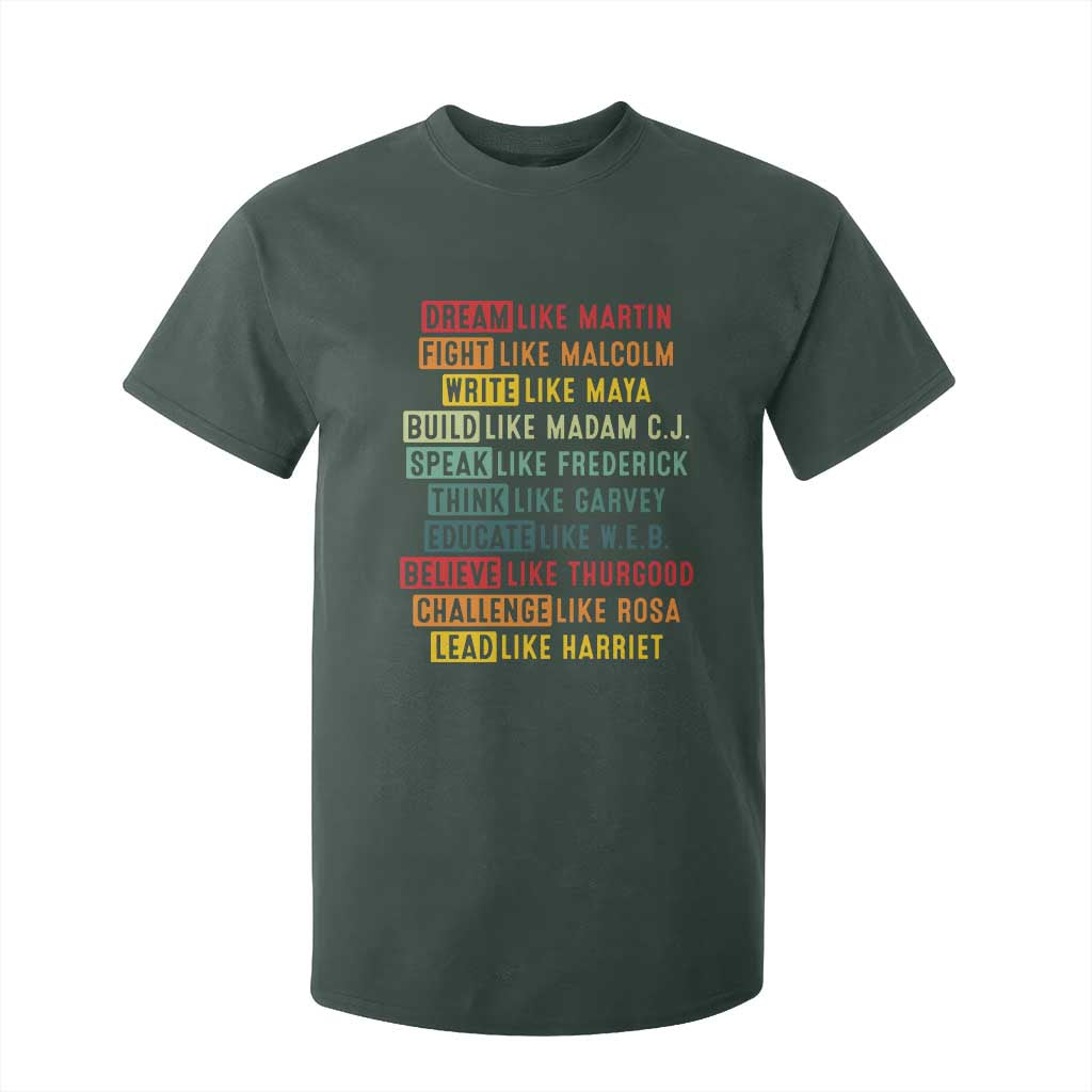 Black History Month T Shirt For Kid Retro Inspirational Leaders TS10 Dark Forest Green Print Your Wear