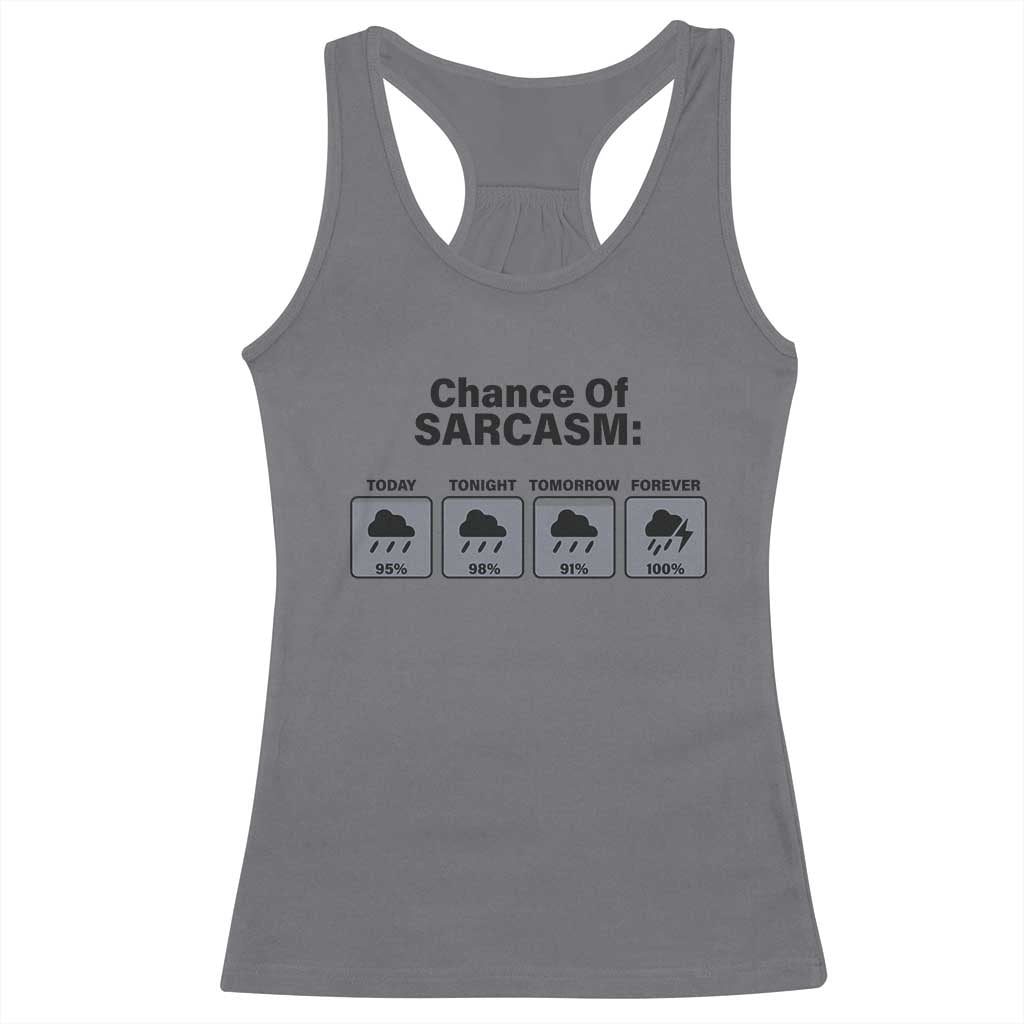 Funny Sarcastic Racerback Tank Top Chance Of Sarcasm Forecast Weather TS10 Charcoal Print Your Wear