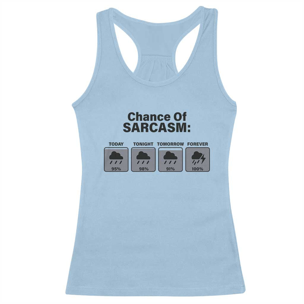 Funny Sarcastic Racerback Tank Top Chance Of Sarcasm Forecast Weather TS10 Light Blue Print Your Wear