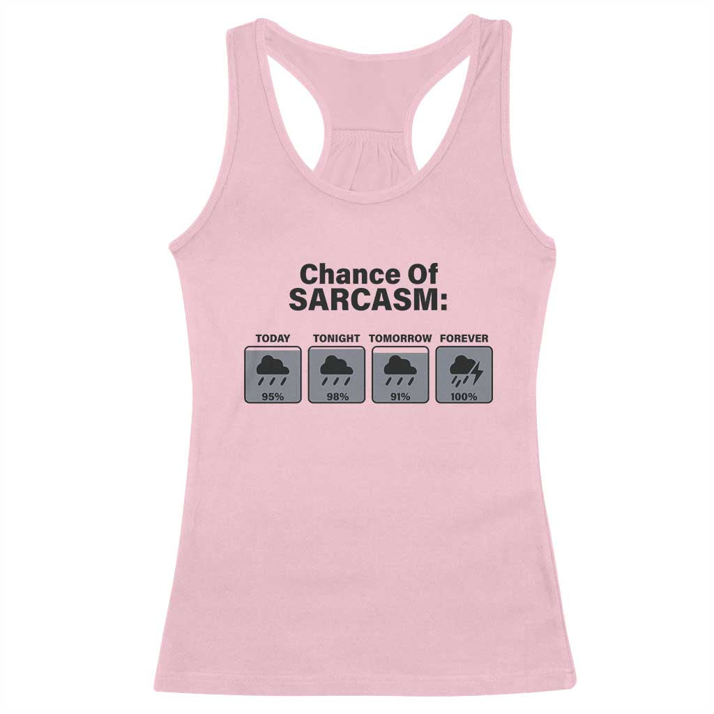 Funny Sarcastic Racerback Tank Top Chance Of Sarcasm Forecast Weather TS10 Light Pink Print Your Wear