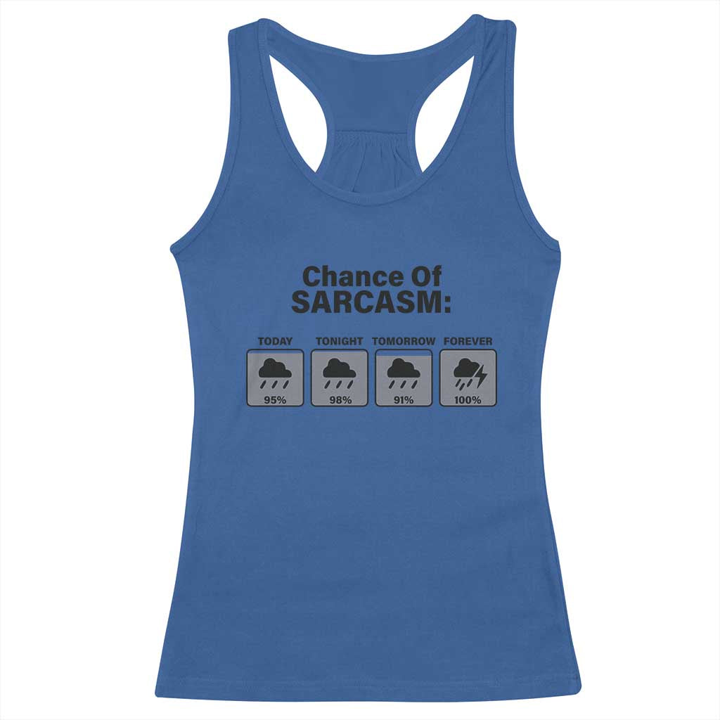 Funny Sarcastic Racerback Tank Top Chance Of Sarcasm Forecast Weather TS10 Royal Blue Print Your Wear