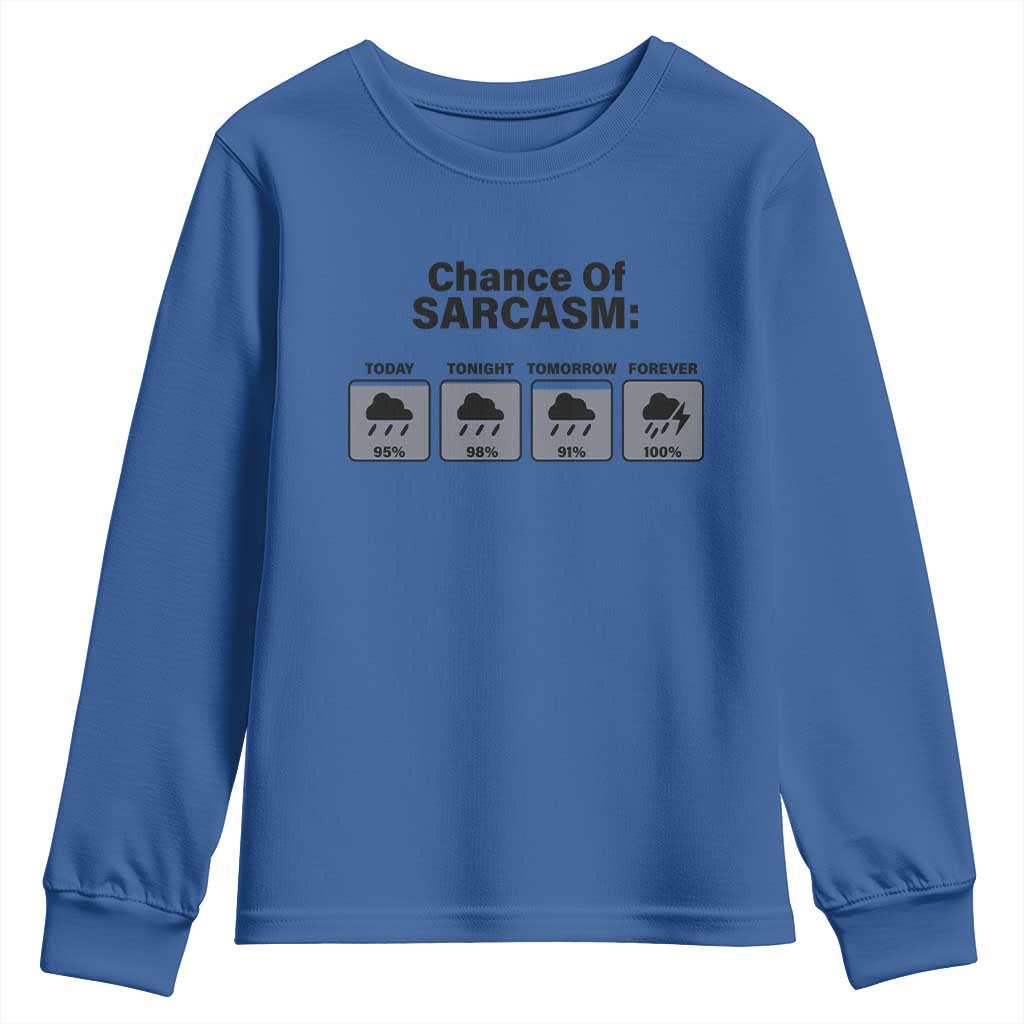 Funny Sarcastic Youth Sweatshirt Chance Of Sarcasm Forecast Weather TS10 Royal Blue Print Your Wear
