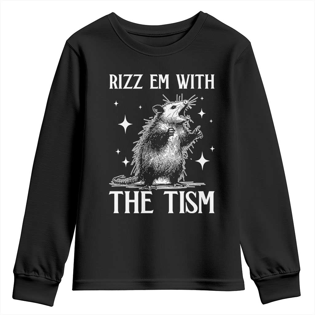 Funny Autism Opossum Youth Sweatshirt Rizz Em With The Tism Meme Autistic ASD TS10 Black Print Your Wear