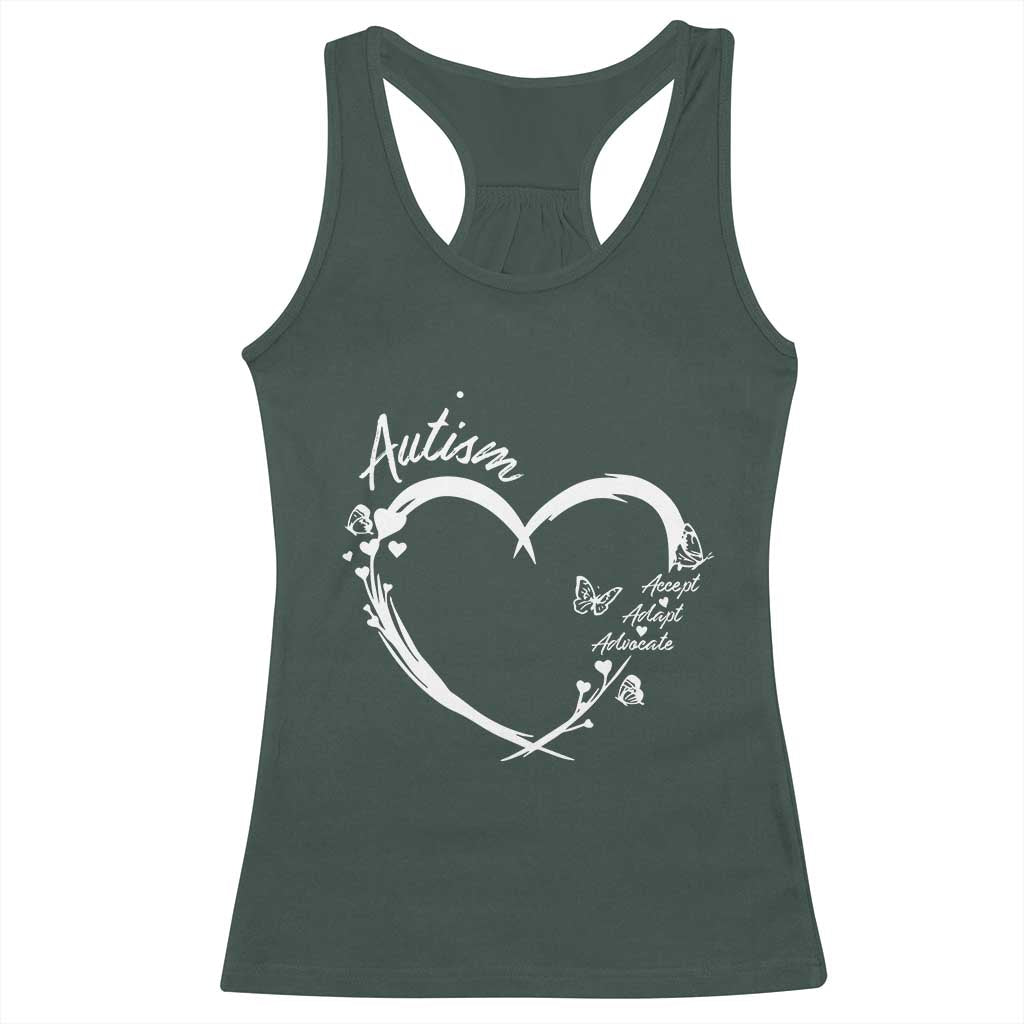 Autism Awareness Adaptation Racerback Tank Top Accept Adapt Advocate Love Heart TS10 Dark Forest Green Print Your Wear