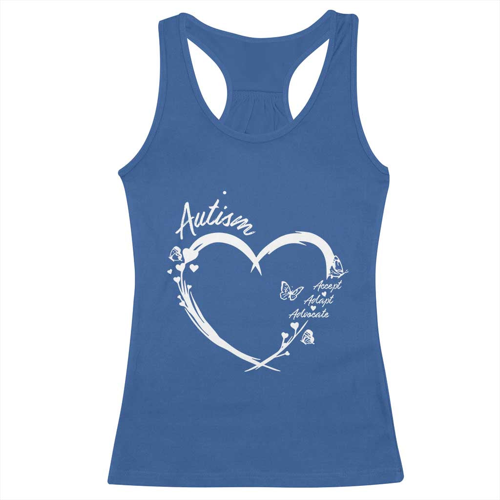 Autism Awareness Adaptation Racerback Tank Top Accept Adapt Advocate Love Heart TS10 Royal Blue Print Your Wear