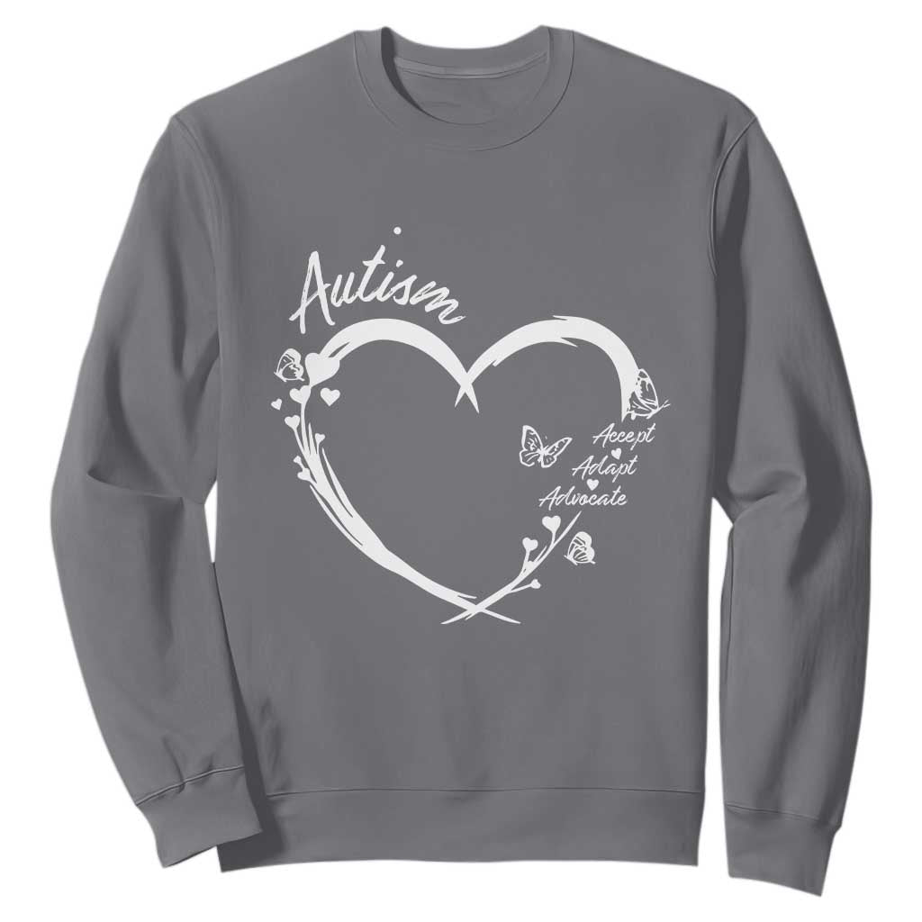 Autism Awareness Adaptation Sweatshirt Accept Adapt Advocate Love Heart TS10 Charcoal Print Your Wear