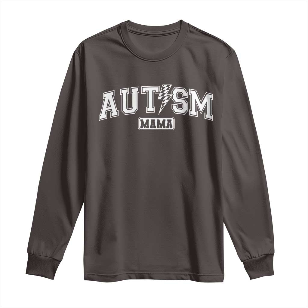 Autism Mama Lightning Bolt Checkered Long Sleeve Shirt Autistic Mom Blessed TS10 Dark Chocolate Print Your Wear