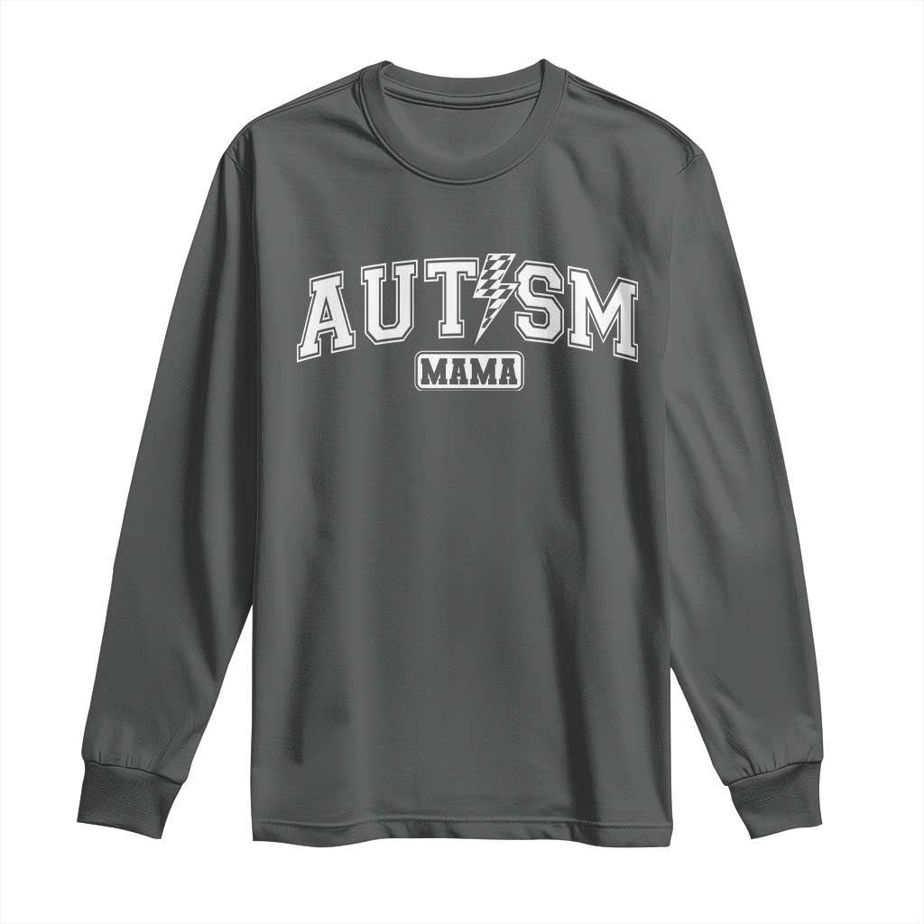 Autism Mama Lightning Bolt Checkered Long Sleeve Shirt Autistic Mom Blessed TS10 Dark Heather Print Your Wear