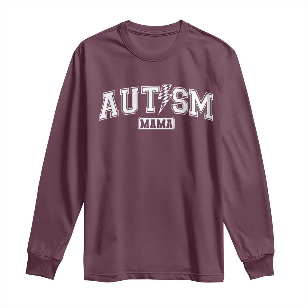 Autism Mama Lightning Bolt Checkered Long Sleeve Shirt Autistic Mom Blessed TS10 Maroon Print Your Wear