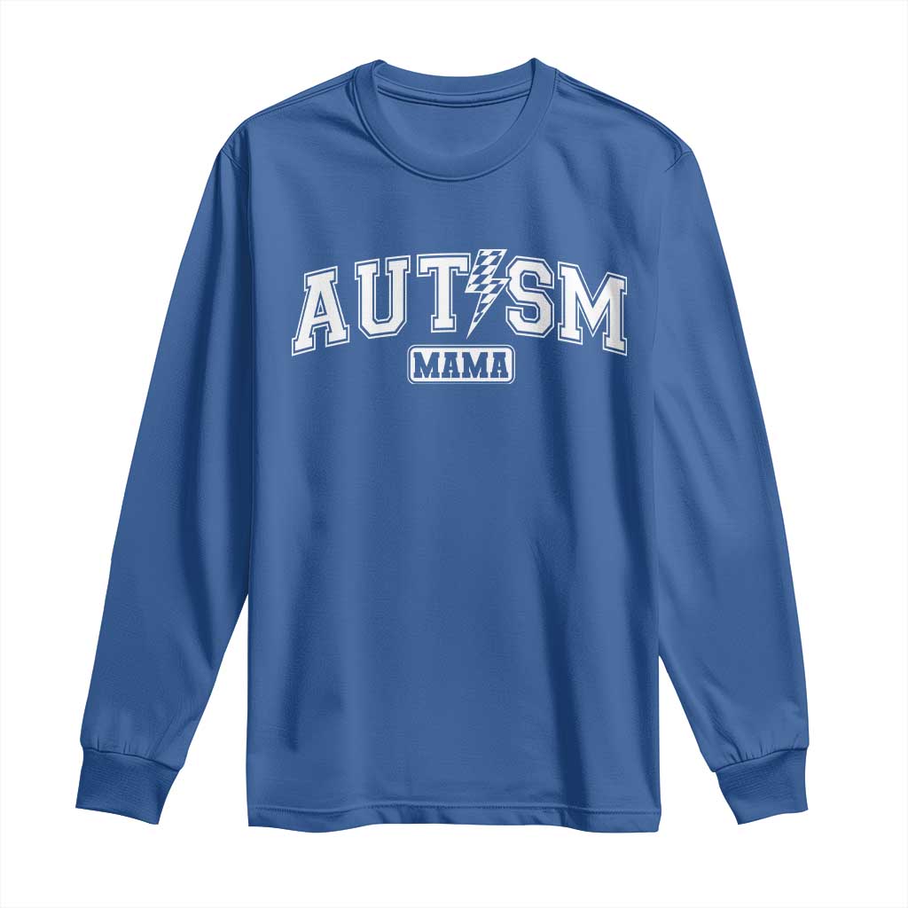 Autism Mama Lightning Bolt Checkered Long Sleeve Shirt Autistic Mom Blessed TS10 Royal Blue Print Your Wear
