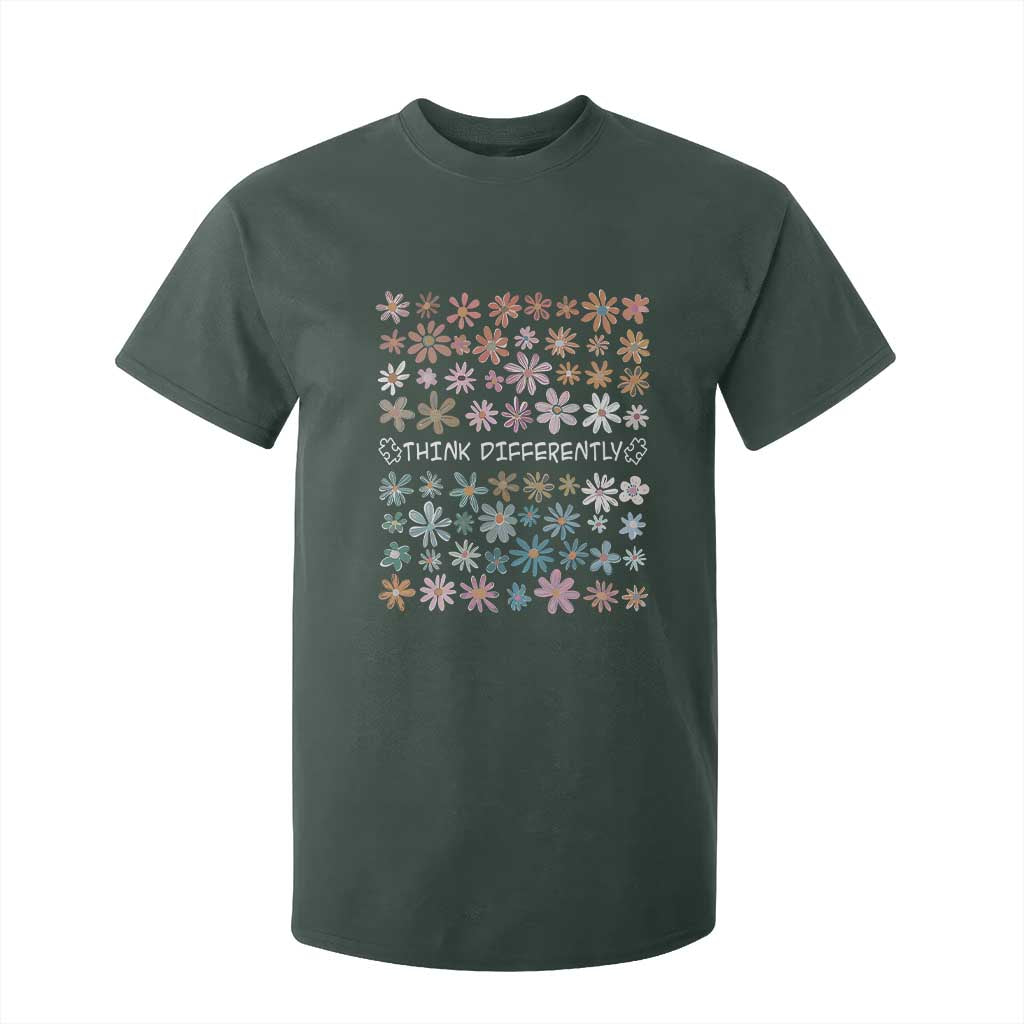 Autism Awareness T Shirt For Kid Think Differently Neurodiversity Sped Teacher TS10 Dark Forest Green Print Your Wear