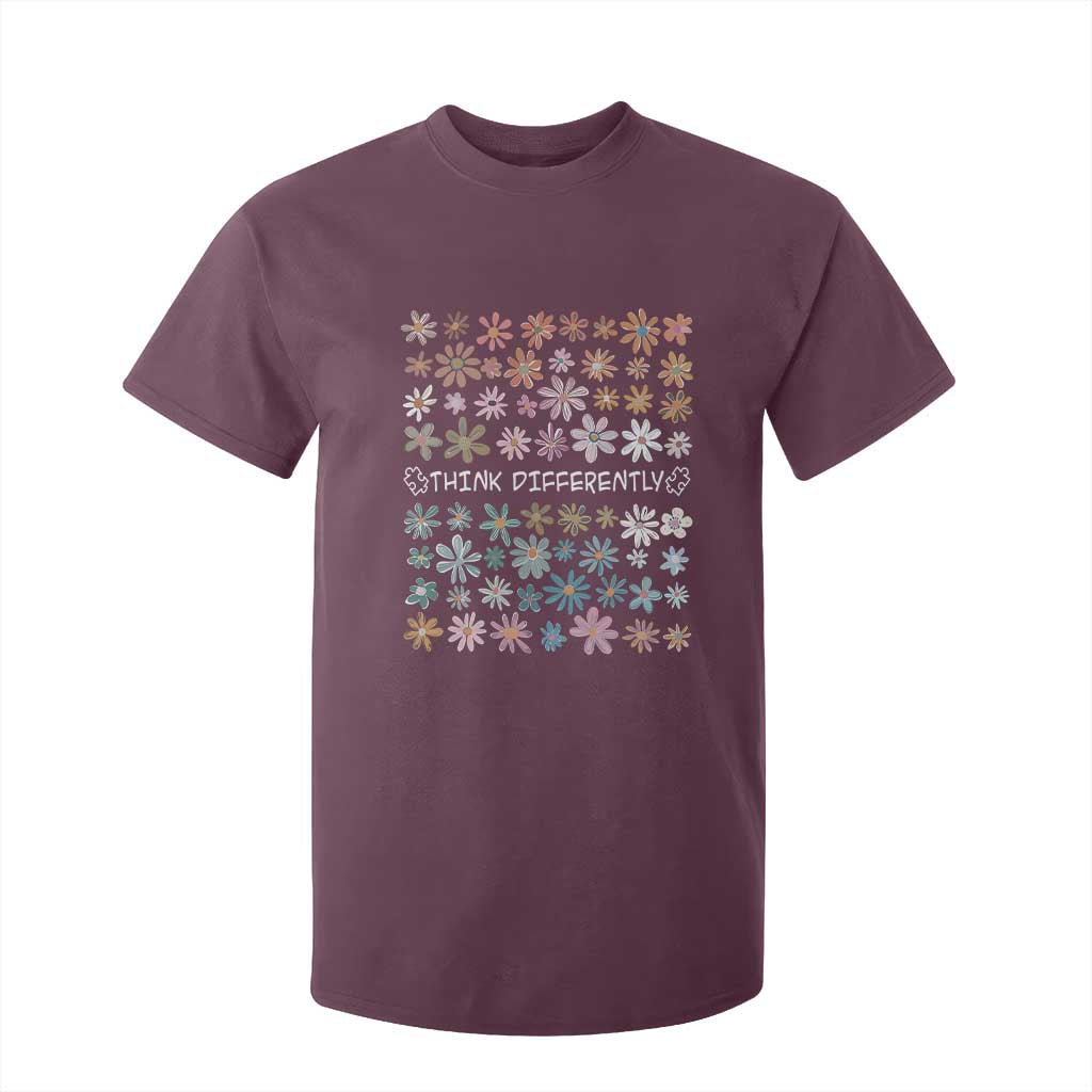 Autism Awareness T Shirt For Kid Think Differently Neurodiversity Sped Teacher TS10 Maroon Print Your Wear