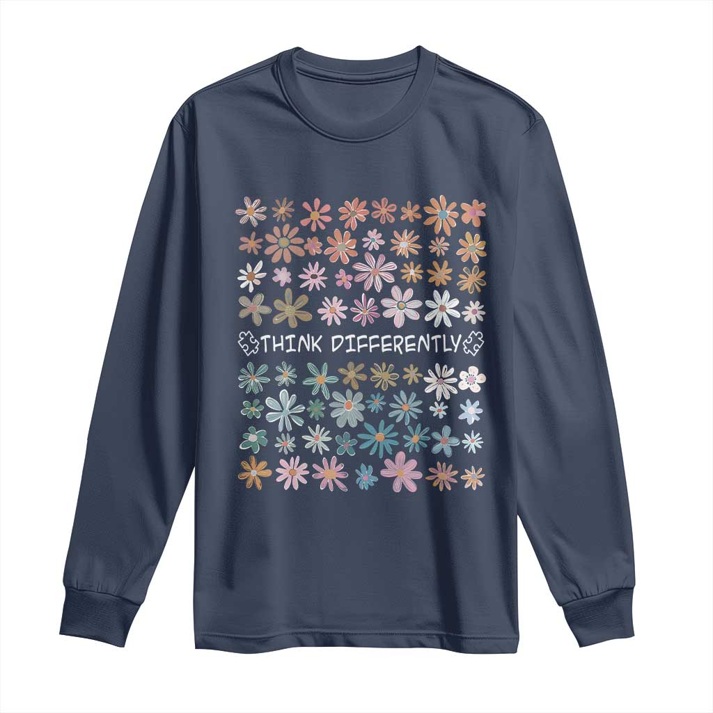 Autism Awareness Long Sleeve Shirt Think Differently Neurodiversity Sped Teacher TS10 Navy Print Your Wear