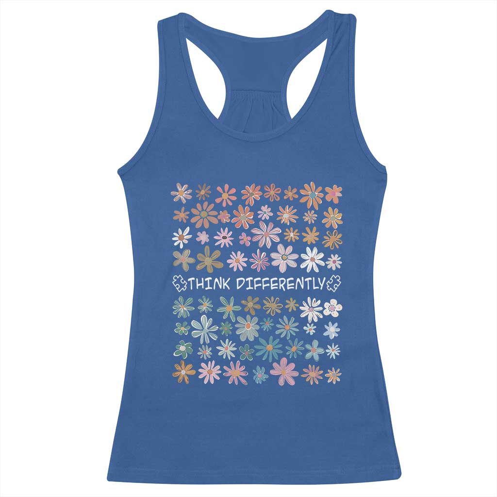 Autism Awareness Racerback Tank Top Think Differently Neurodiversity Sped Teacher TS10 Royal Blue Print Your Wear