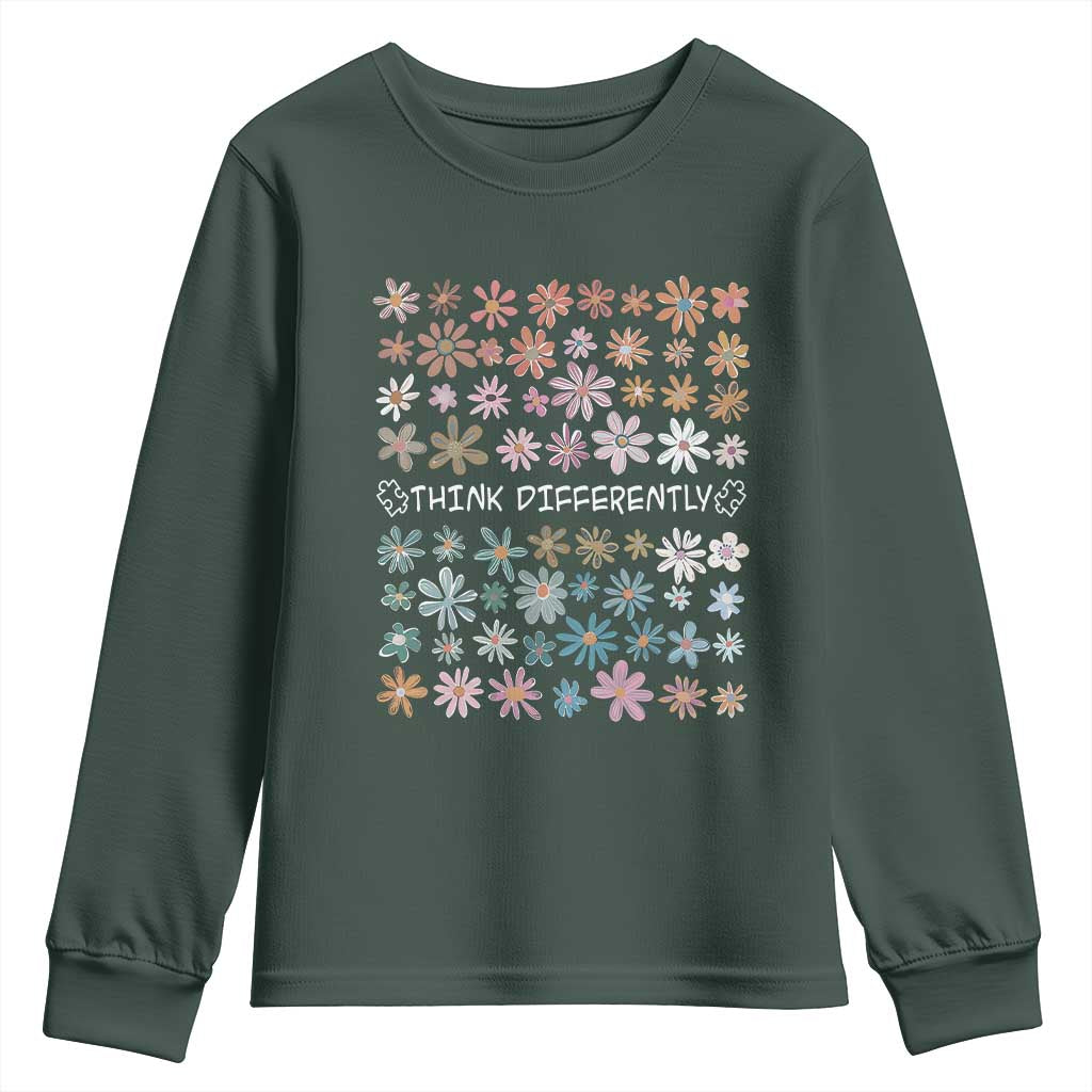 Autism Awareness Youth Sweatshirt Think Differently Neurodiversity Sped Teacher TS10 Dark Forest Green Print Your Wear
