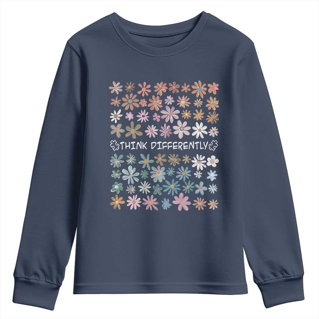 Autism Awareness Youth Sweatshirt Think Differently Neurodiversity Sped Teacher TS10 Navy Print Your Wear
