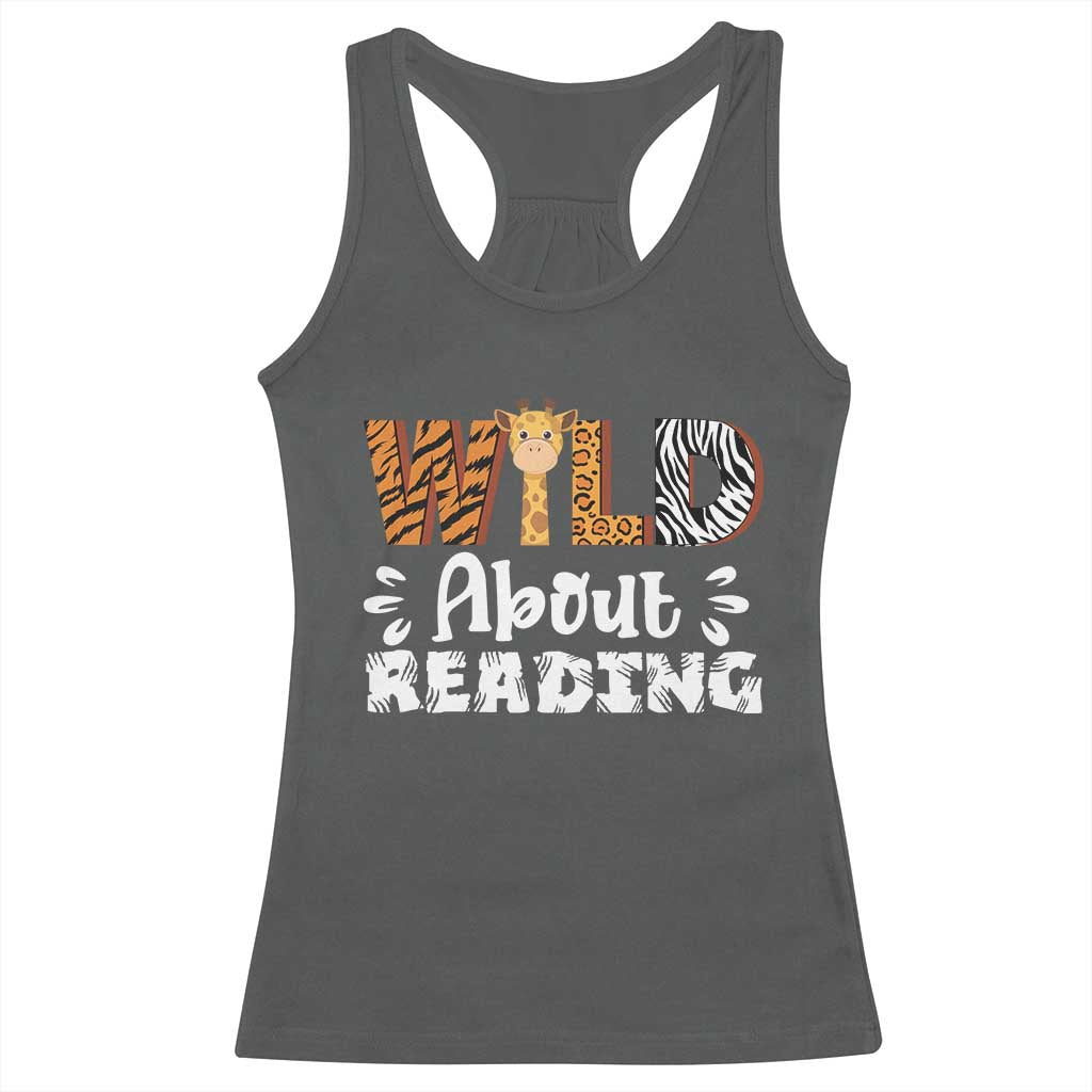 Wild About Reading Racerback Tank Top Cute Animal Print Reading Lover Kids Teachers TS10 Dark Heather Print Your Wear