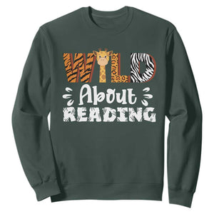 Wild About Reading Sweatshirt Cute Animal Print Reading Lover Kids Teachers TS10 Dark Forest Green Print Your Wear