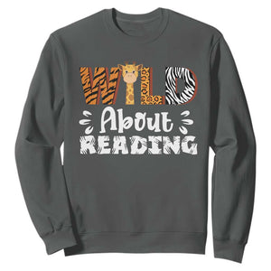 Wild About Reading Sweatshirt Cute Animal Print Reading Lover Kids Teachers TS10 Dark Heather Print Your Wear