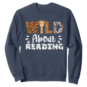 Wild About Reading Sweatshirt Cute Animal Print Reading Lover Kids Teachers TS10 Navy Print Your Wear