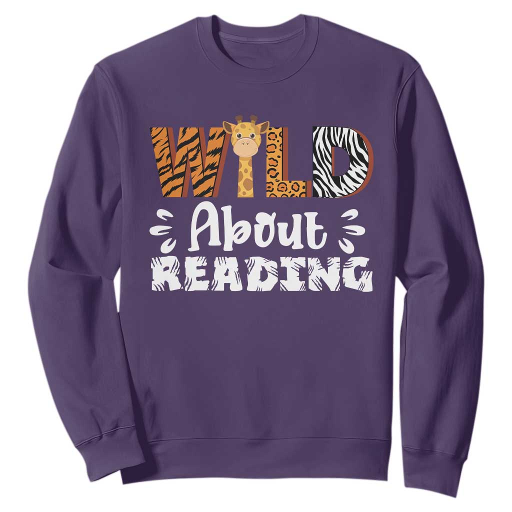 Wild About Reading Sweatshirt Cute Animal Print Reading Lover Kids Teachers TS10 Purple Print Your Wear