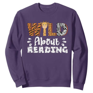 Wild About Reading Sweatshirt Cute Animal Print Reading Lover Kids Teachers TS10 Purple Print Your Wear