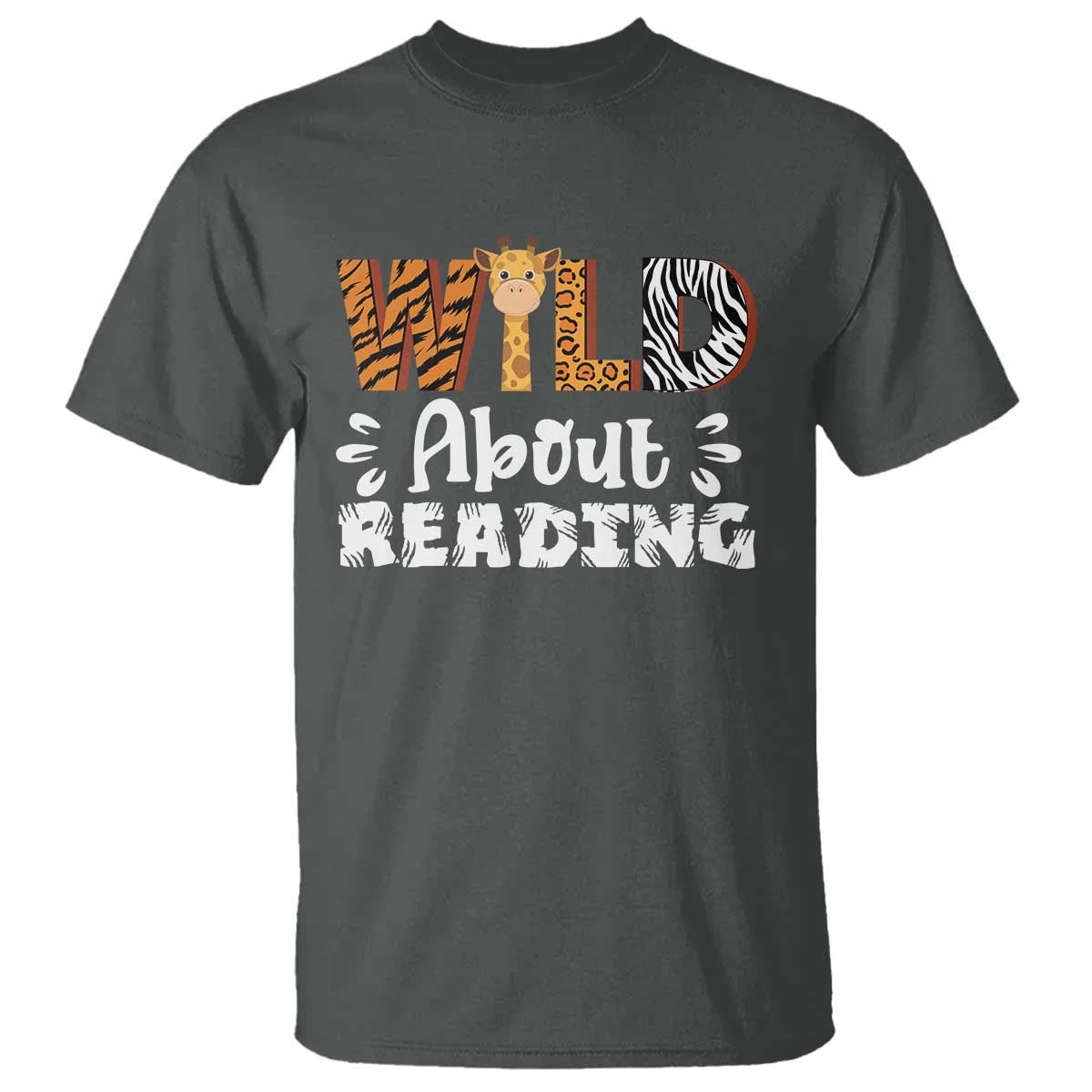 Wild About Reading T Shirt Cute Animal Print Reading Lover Kids Teachers TS10 Dark Heather Print Your Wear