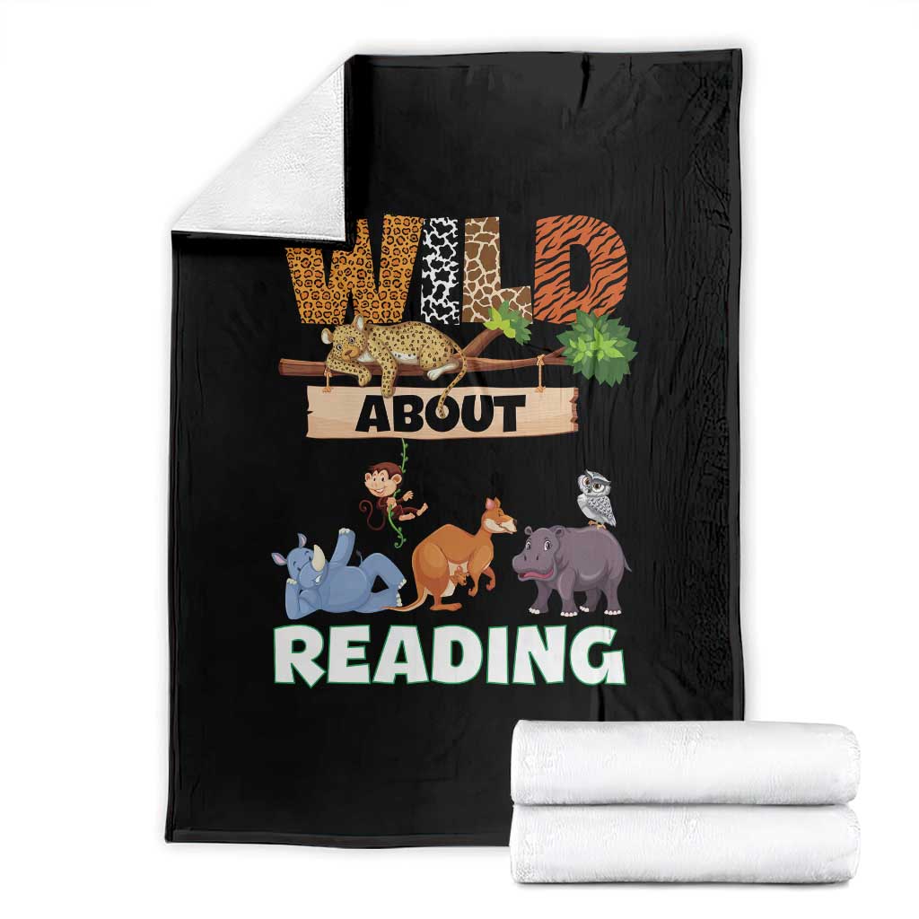 Wild About Reading Throw Blanket Cute Animal Book Lover Kids Teachers TS10 Black Print Your Wear