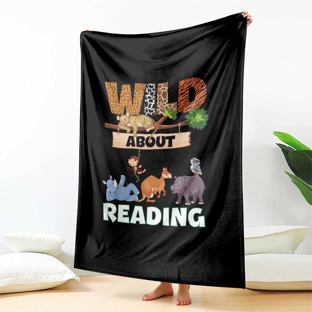 Wild About Reading Throw Blanket Cute Animal Book Lover Kids Teachers TS10 Print Your Wear