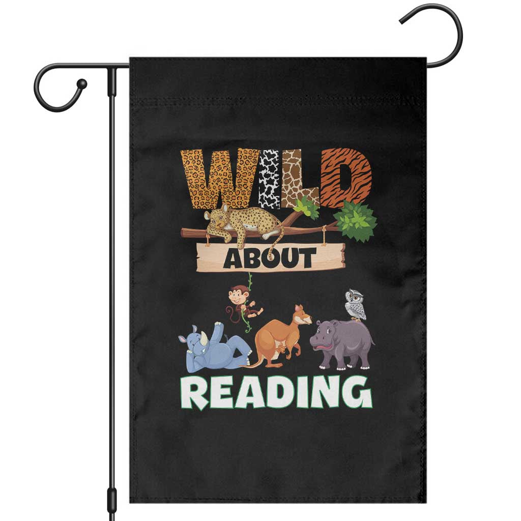 Wild About Reading Garden Flag Cute Animal Book Lover Kids Teachers TS10 Black Print Your Wear