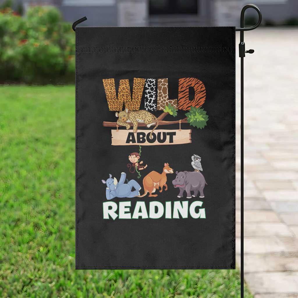 Wild About Reading Garden Flag Cute Animal Book Lover Kids Teachers TS10 Print Your Wear