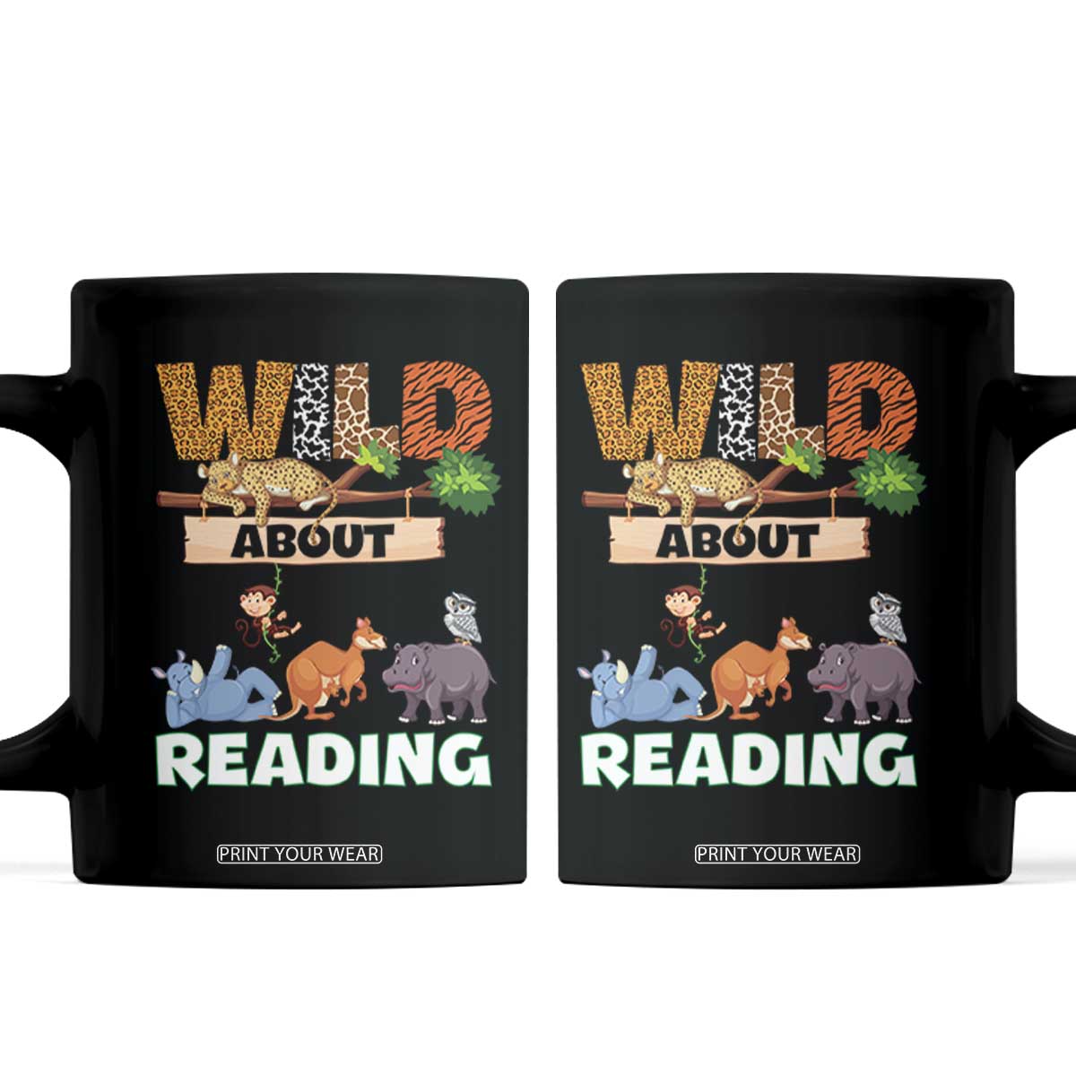 Wild About Reading Coffee Mug Cute Animal Book Lover Kids Teachers TS10 Black Print Your Wear
