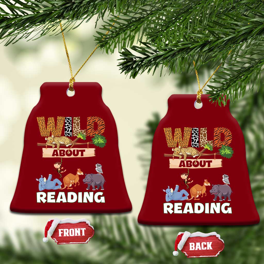Wild About Reading Ceramic Ornament Cute Animal Book Lover Kids Teachers TS10 Print Your Wear
