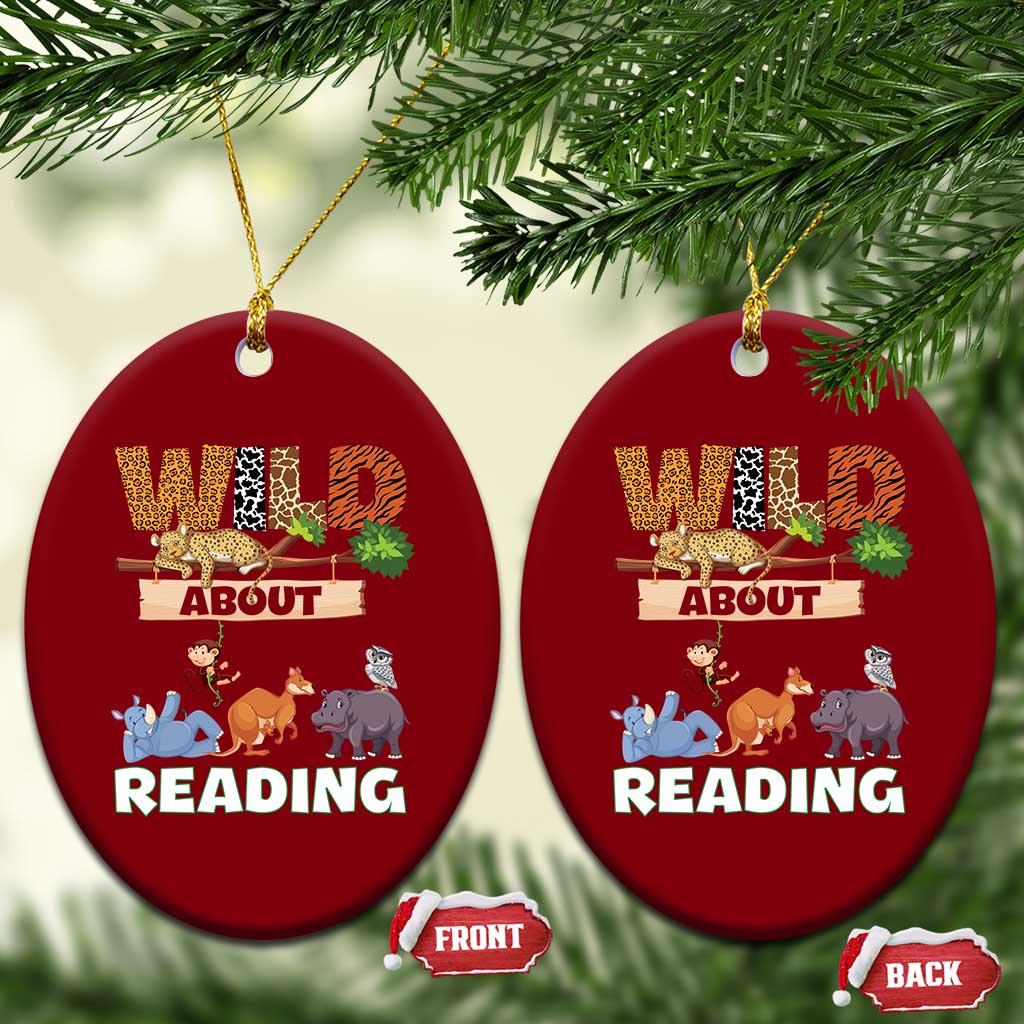 Wild About Reading Ceramic Ornament Cute Animal Book Lover Kids Teachers TS10 Print Your Wear