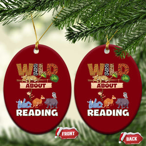Wild About Reading Ceramic Ornament Cute Animal Book Lover Kids Teachers TS10 Print Your Wear