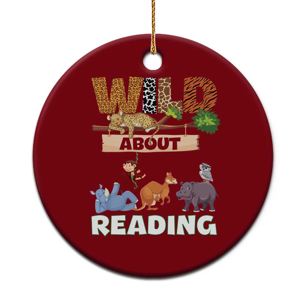 Wild About Reading Ceramic Ornament Cute Animal Book Lover Kids Teachers TS10 1pc Red Print Your Wear