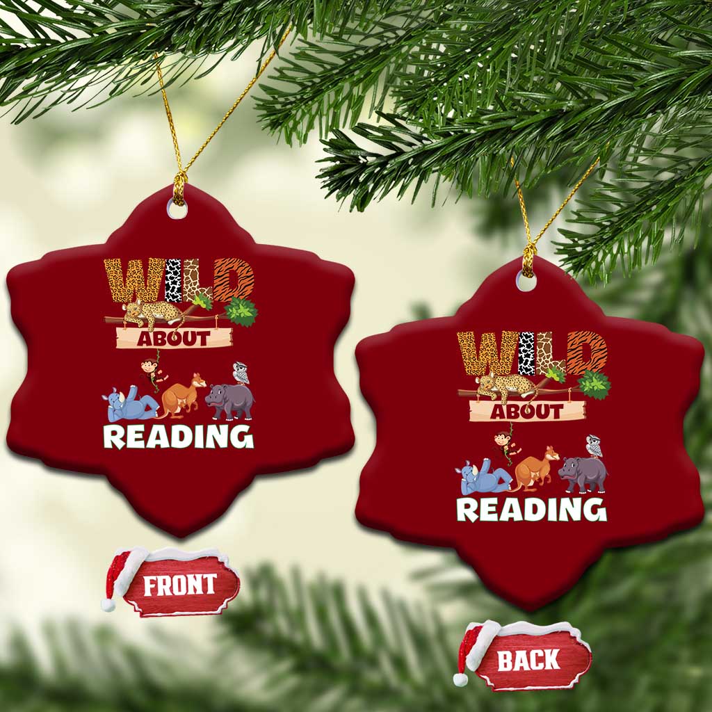 Wild About Reading Ceramic Ornament Cute Animal Book Lover Kids Teachers TS10 Print Your Wear